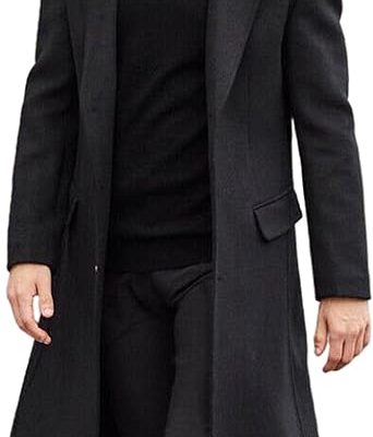 Mens Trench Coat Single Breasted Long Pea Coat Overcoat