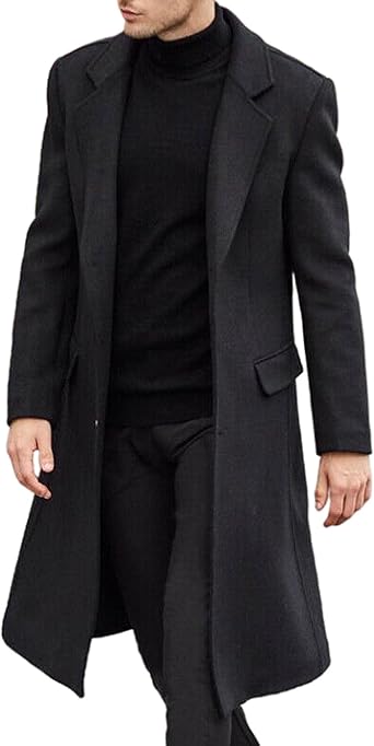 Mens Trench Coat Single Breasted Long Pea Coat Overcoat