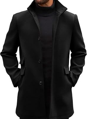 Mens Pea Coat Single Breasted Mid Long Trench Coat Overcoat