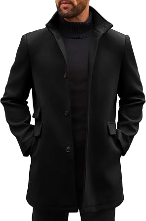 Mens Pea Coat Single Breasted Mid Long Trench Coat Overcoat