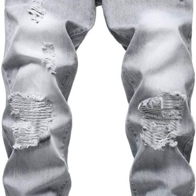 Mens Ripped Jeans,Distressed Destroyed Slim Fit Straight Leg Denim Pant with Holes