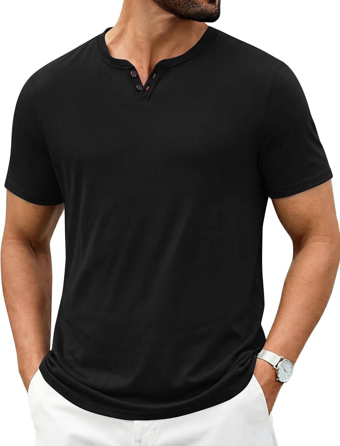 Men's T Shirts Short Sleeve Casual V Neck T-Shirt Soft Notch Neck Tee Classic Plain Shirts