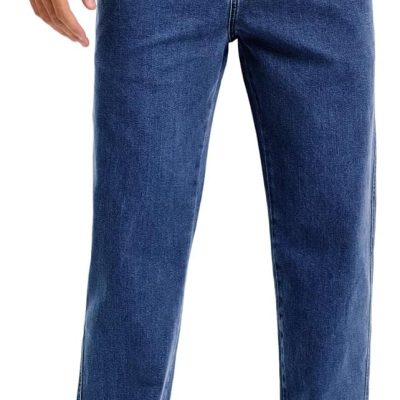 Mens Elastic Waist Jeans Relaxed Fit Men's Jeans with Elastic Waist with Zipper and Button