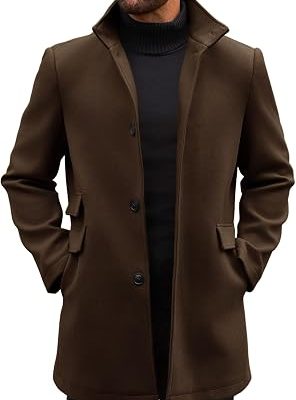 Mens Pea Coat Single Breasted Mid Long Trench Coat Overcoat