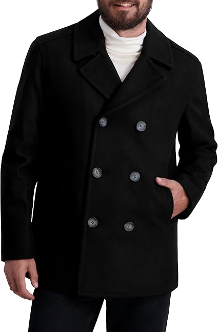 Men's Wool Blend Peacoat – Double-Breasted Winter Coat