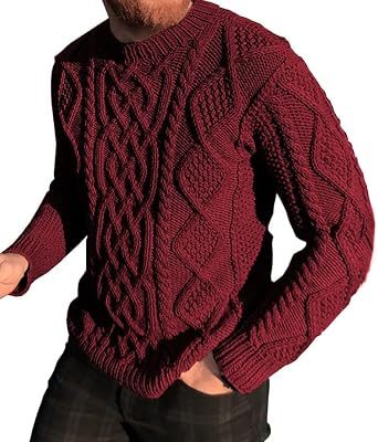 Mens Cable Knit Pullover Sweater Casual Slim Fit Crewneck Sweaters