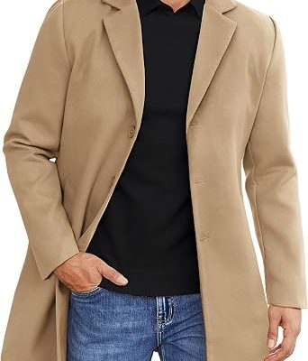 Mens Wool Blend Coat Winter Trench Overcoat Classic Peacoat
