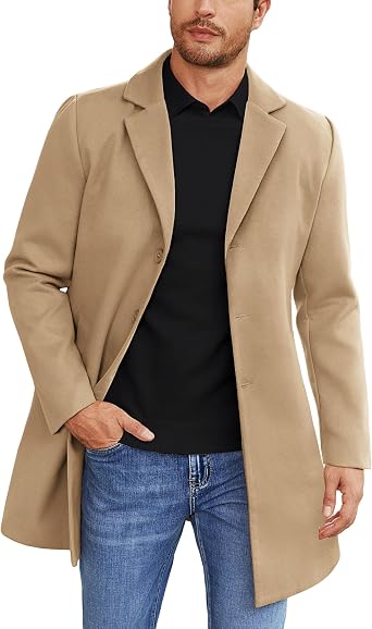 Mens Wool Blend Coat Winter Trench Overcoat Classic Peacoat