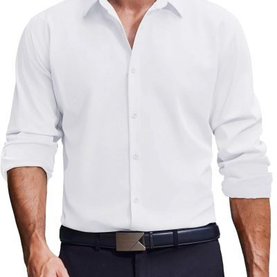 Men's Dress Shirts Long Sleeve Casual Button Down Shirt Solid Regular Fit Formal Business Shirts