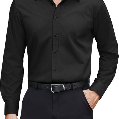 Men's Dress Shirts Stretch Stain Shield Long Sleeve Solid Formal Shirt Business Casual Button Down Shirts