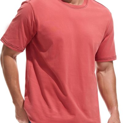 Men's Heavy Weight Crew Neck T-Shirt - Mens Premium 100 Cotton Thick Tees Pre Shrunk