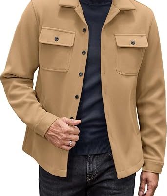Mens Flannel Jacket Fleece Shacket Plaid Shirt Button Down Jackets