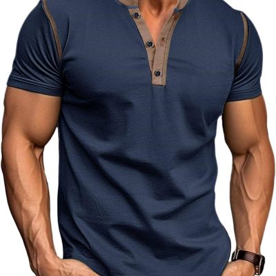 Men's Casual Henley Shirts Classic Button Cotton Short Sleeve T-Shirt Summer Basic Solid Lightweight Tees Tops