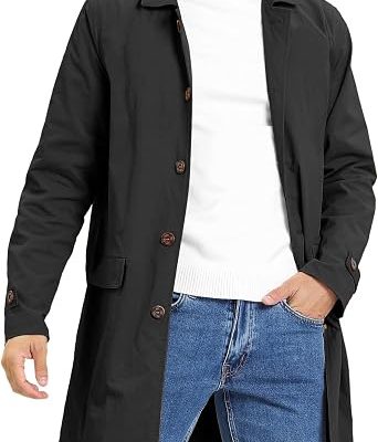 Mens Trench Coat Single Breasted Long Jacket Windbreaker Overcoat