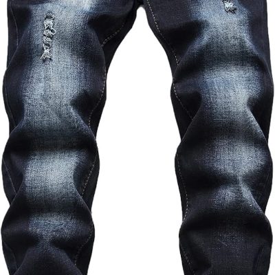 Men's Slim Fit Stretch Jeans Ripped Skinny Jeans for Men, Distressed Straight Leg Fashion Comfort Flex Waist Pants