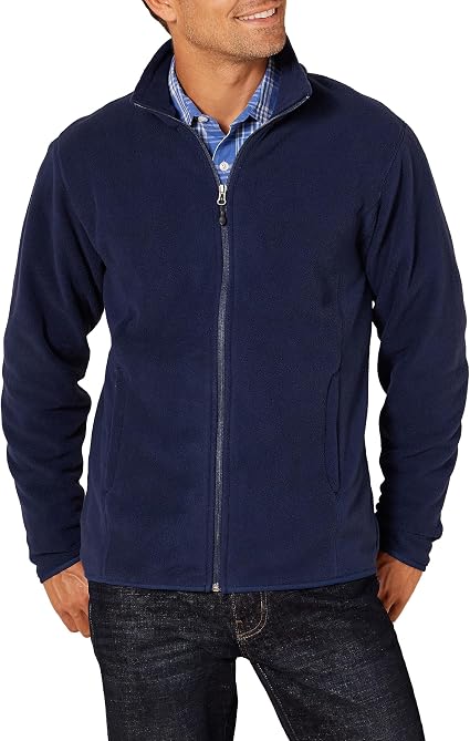 Men's Full-Zip Polar Fleece Jacket with Zippered Pockets for Cold Outdoor Weather