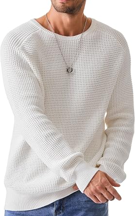 Men's Crewneck Pullover Sweater Waffle Knitted Sweaters