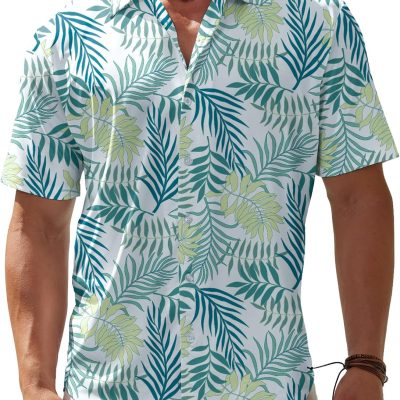 BOJIN Men's Hawaiian Wrinkle Free Short Sleeve Button Down Tropical Floral Beach Vacation Shirt