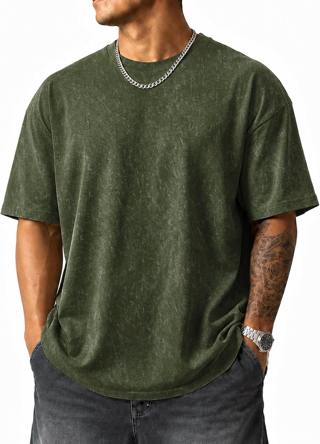 Mens Oversized T Shirt Loose Fit Vintage Washed Tee Casual Streetwear Unisex Short Sleeve Heavy Cotton Top