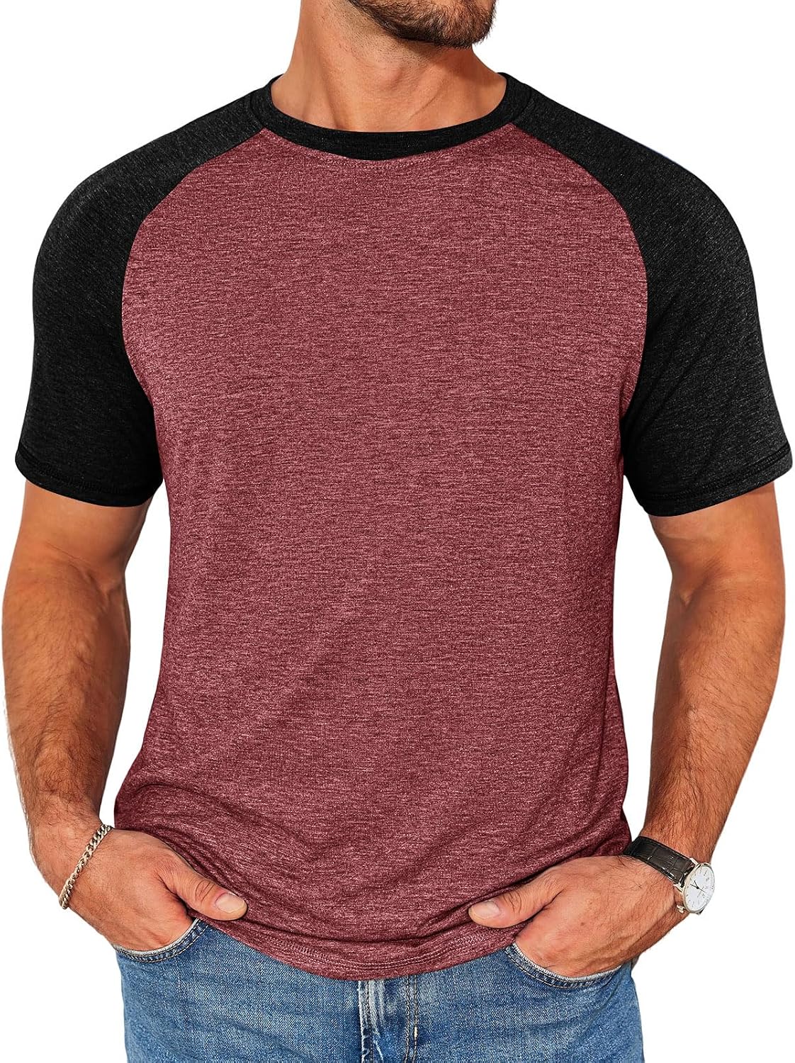 Men’s Casual Crew Neck Baseball Style Short Sleeve T-Shirt