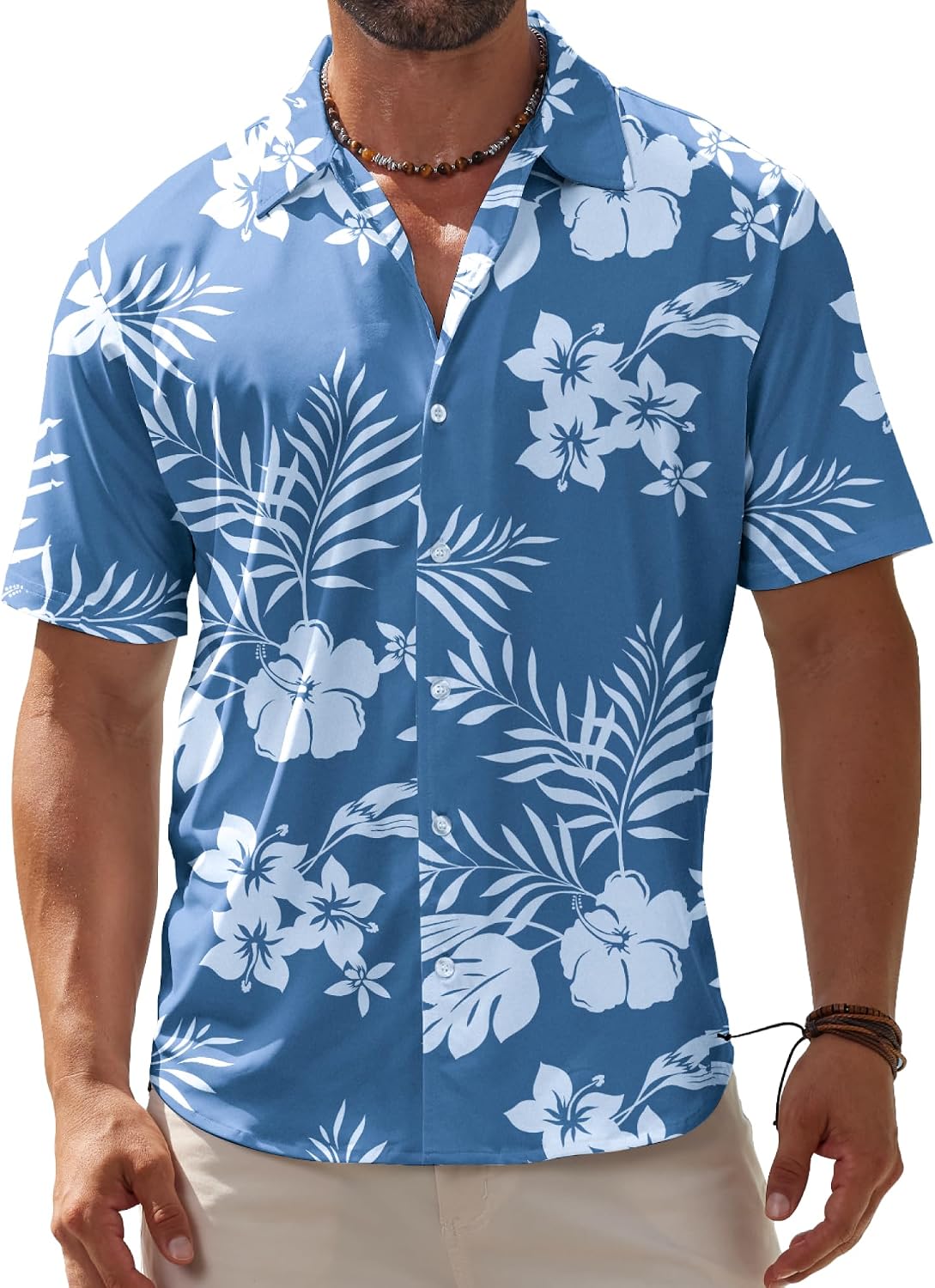 BOJIN Men's Hawaiian Wrinkle Free Short Sleeve Button Down Tropical Floral Beach Vacation Shirt