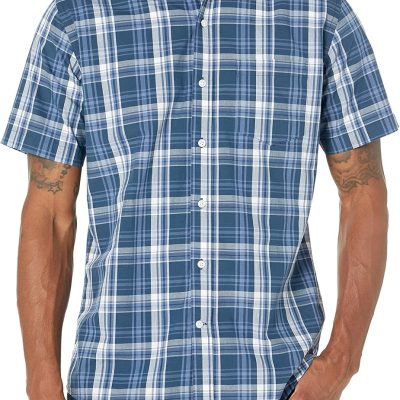 Men's Regular-Fit Short-Sleeve Poplin Shirt, Collared, Washed