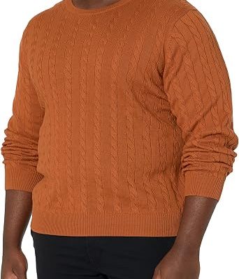 Men's Crewneck Cable Cotton Pullover Sweater