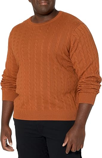 Men's Crewneck Cable Cotton Pullover Sweater