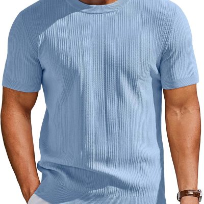 Men's T-Shirts Short Sleeve Knit Shirts Casual Crewneck Ribbed Dress Tee Shirt