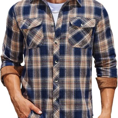Men’s Lightweight Long Sleeve Button Down Flannel Shirt
